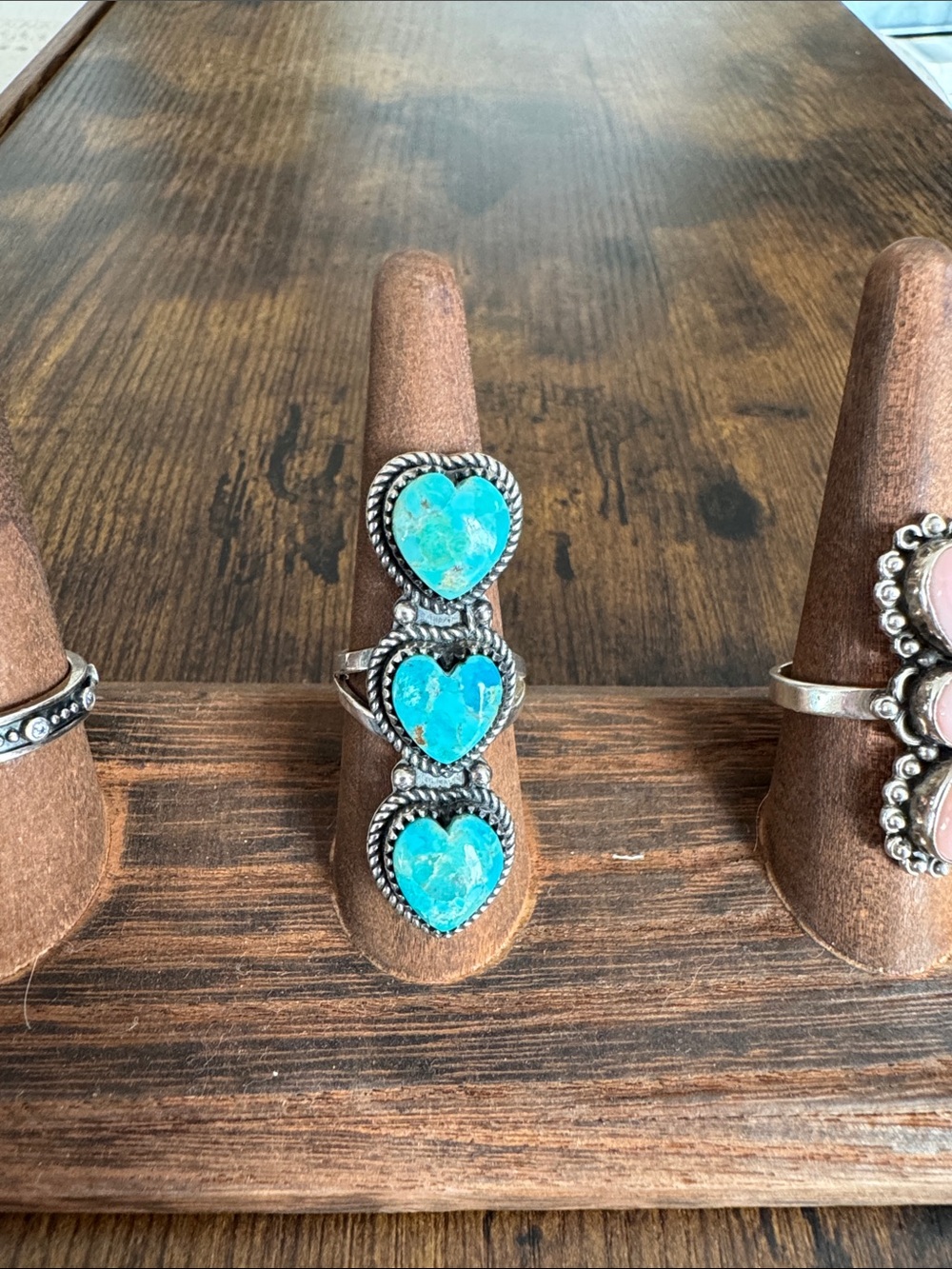 Triple Heart Turquoise Ring - Bright Blue Stone Silver Setting